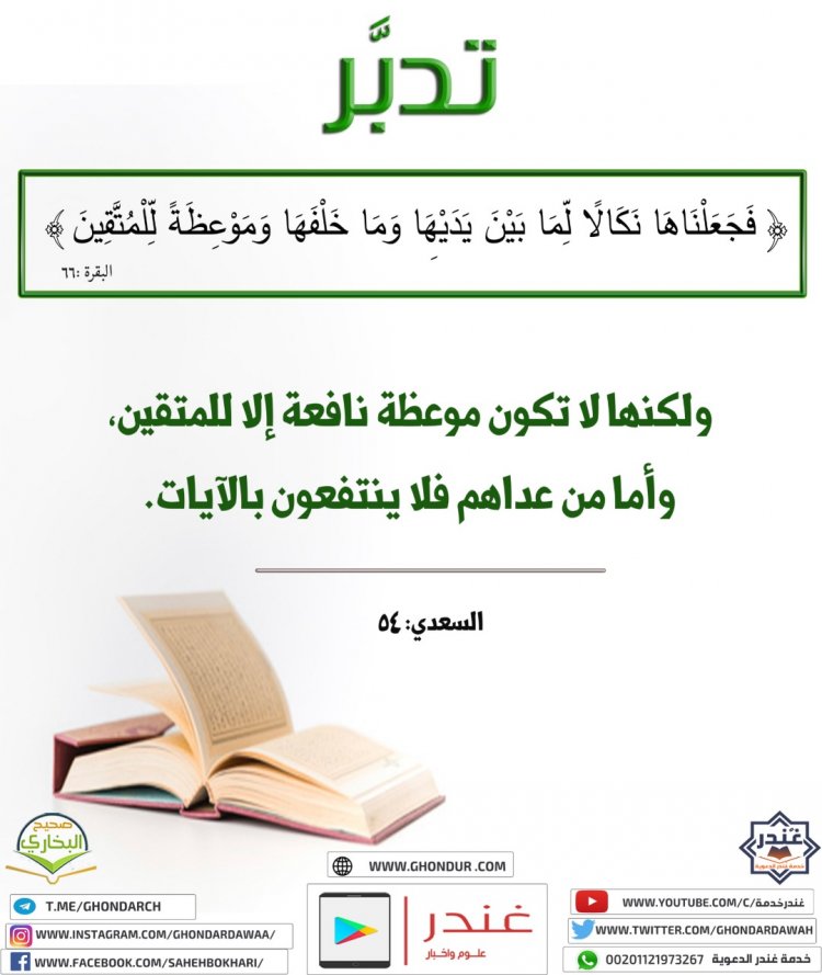 فَجَعَلْنَٰهَا نَكَٰلًا لِّمَا بَيْنَ يَدَيْهَا وَمَا خَلْفَهَا وَمَوْعِظَةً لِّلْمُتَّقِينَ