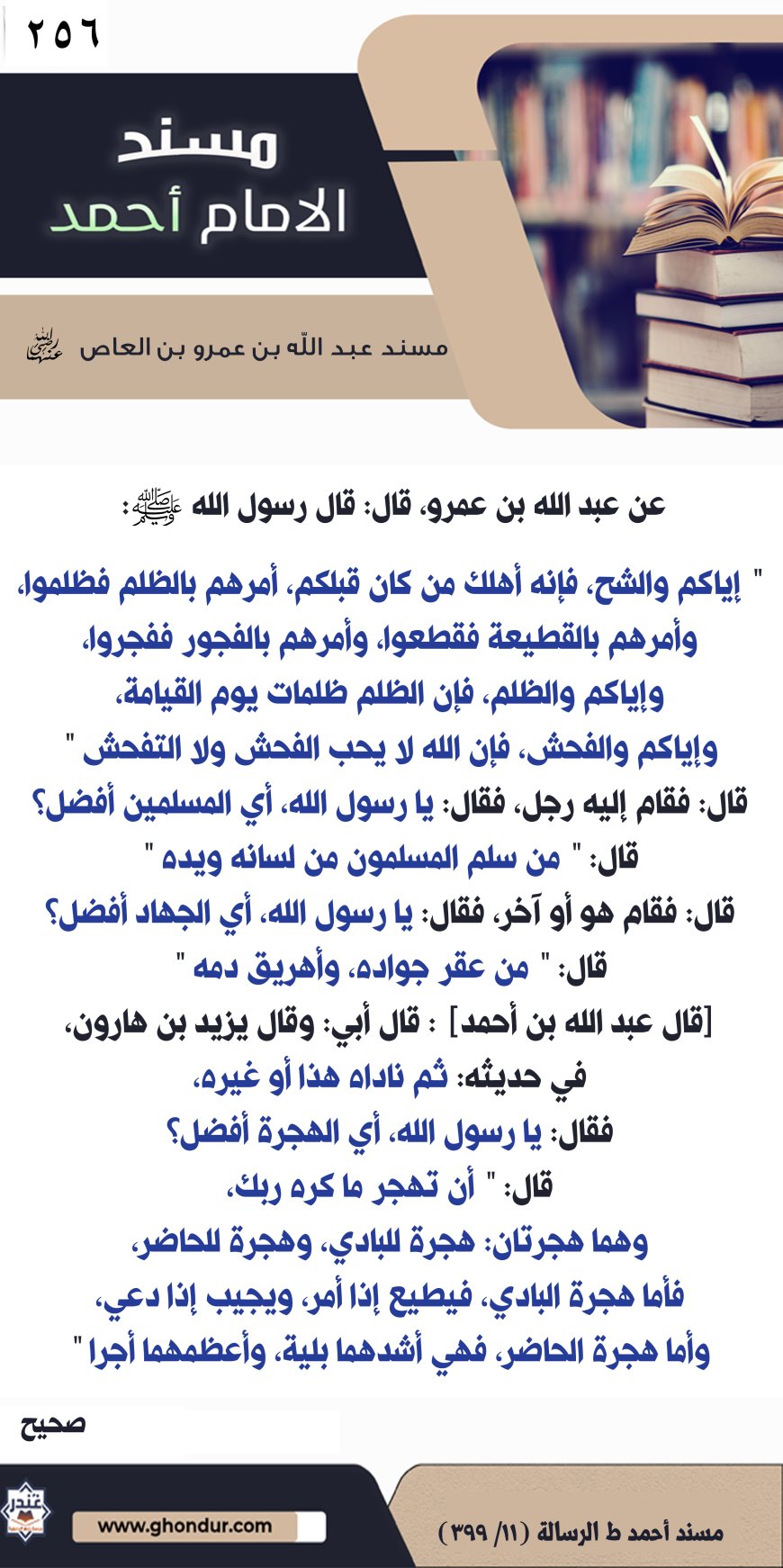 مسند عبد الله بن عمرو بن العاص رضي الله عنهما256