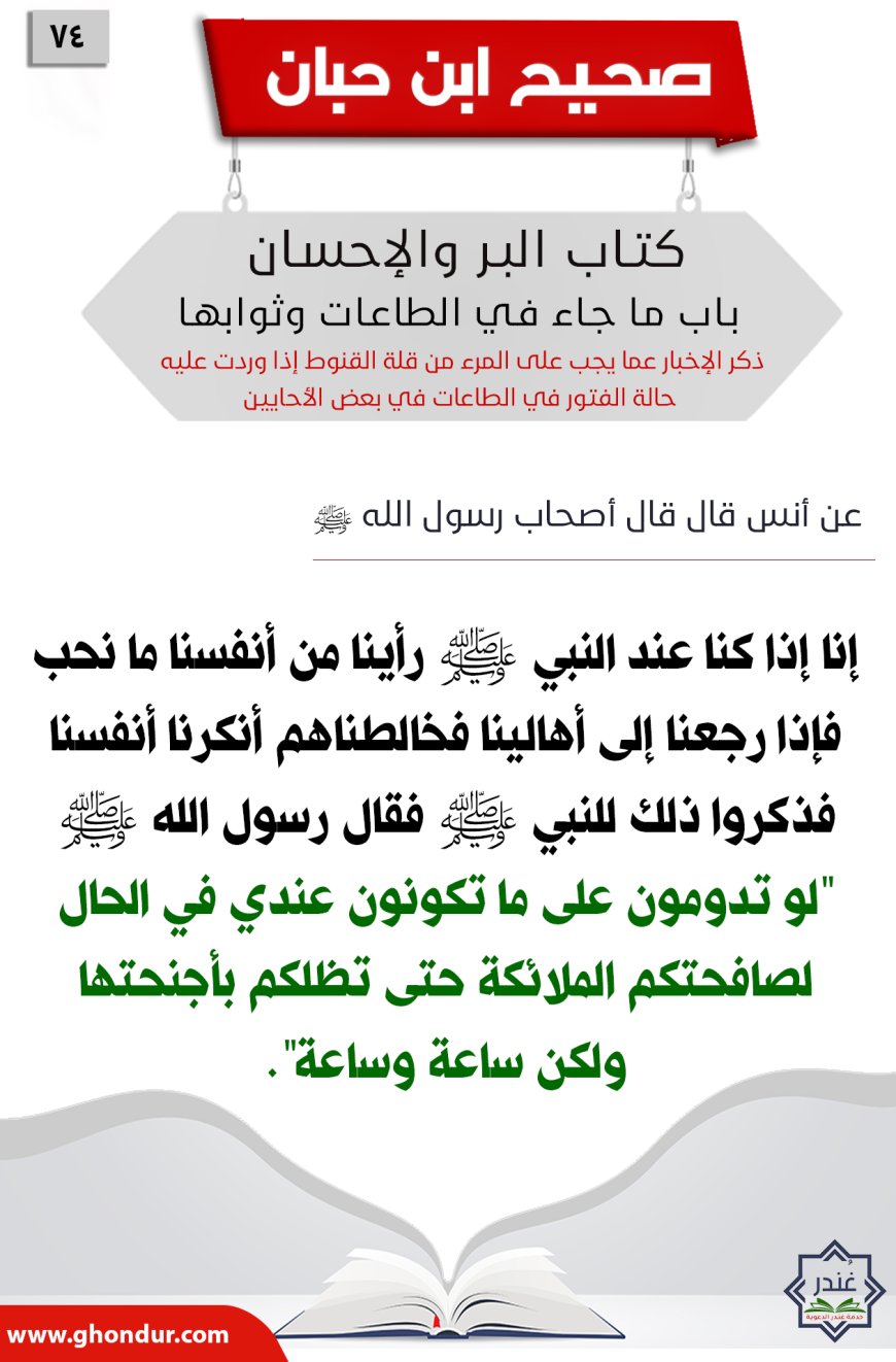 ذكر الإخبار عما يجب على المرء من قلة القنوط إذا وردت عليه حالة الفتور في الطاعات في بعض الأحايين74