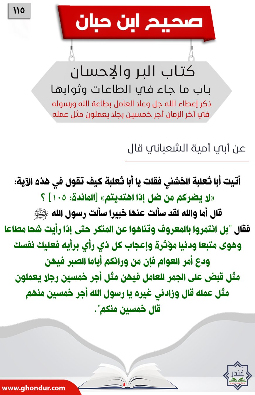 ذكر إعطاء الله جل وعلا العامل بطاعة الله ورسوله في آخر الزمان أجر خمسين رجلا يعملون مثل عمله115