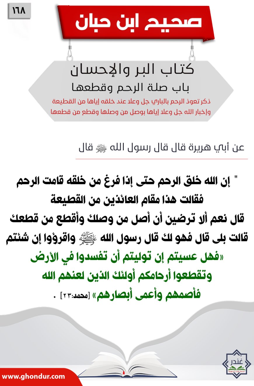 ذكر تعوذ الرحم بالباري جل وعلا عند خلقه إياها من القطيعة وإخبار الله جل وعلا إياها بوصل من وصلها وقطع من قطعها168