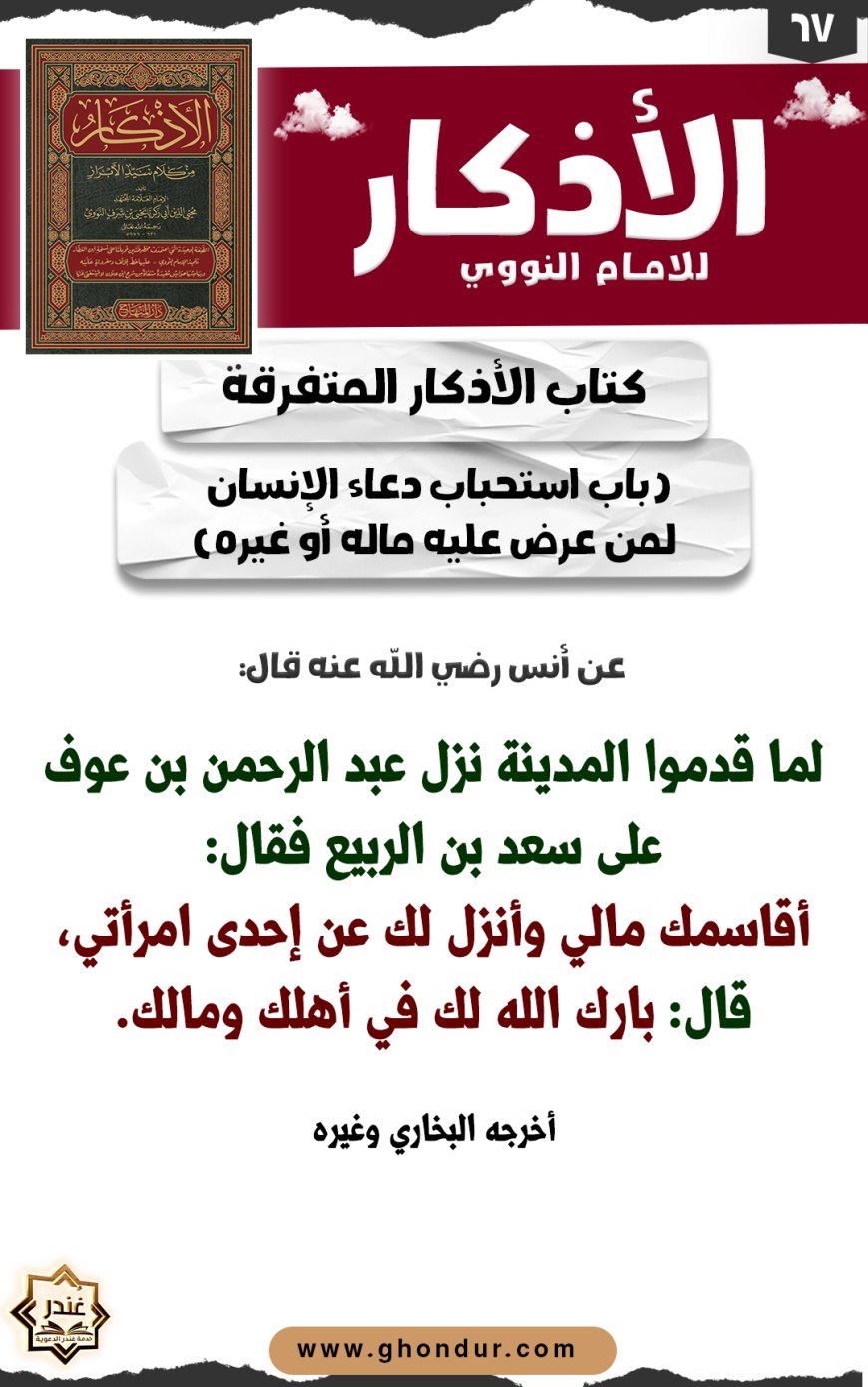 باب استحباب دعاء الإنسان لمن عرض عليه ماله أو غيره