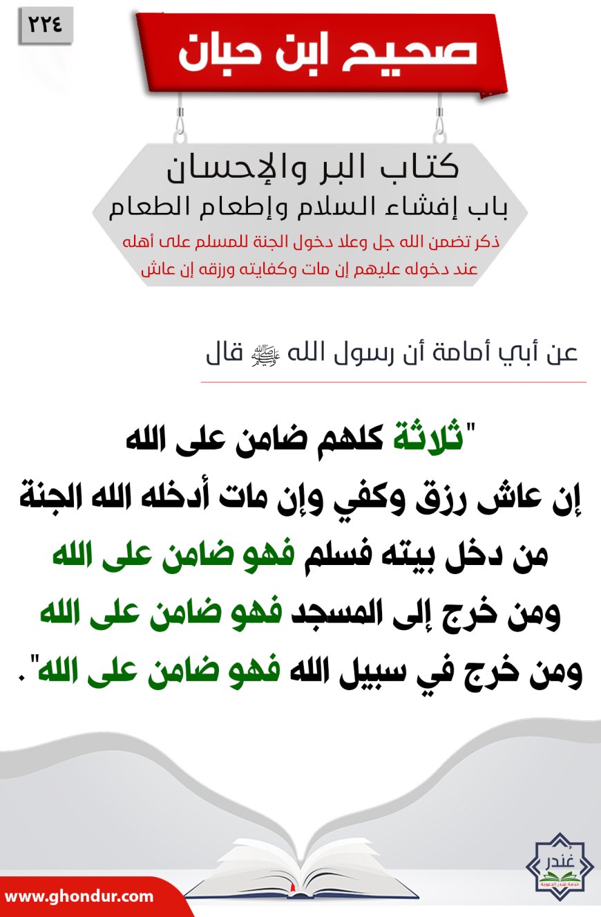 ذكر تضمن الله جل وعلا دخول الجنة للمسلم على أهله عند دخوله عليهم إن مات وكفايته ورزقه إن عاش224
