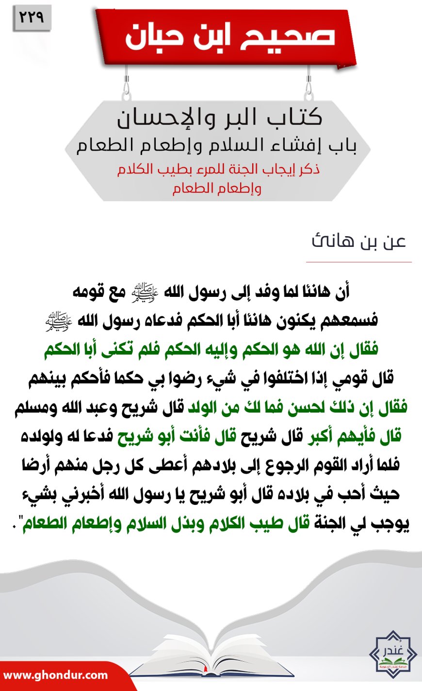 ذكر إيجاب الجنة للمرء بطيب الكلام وإطعام الطعام229
