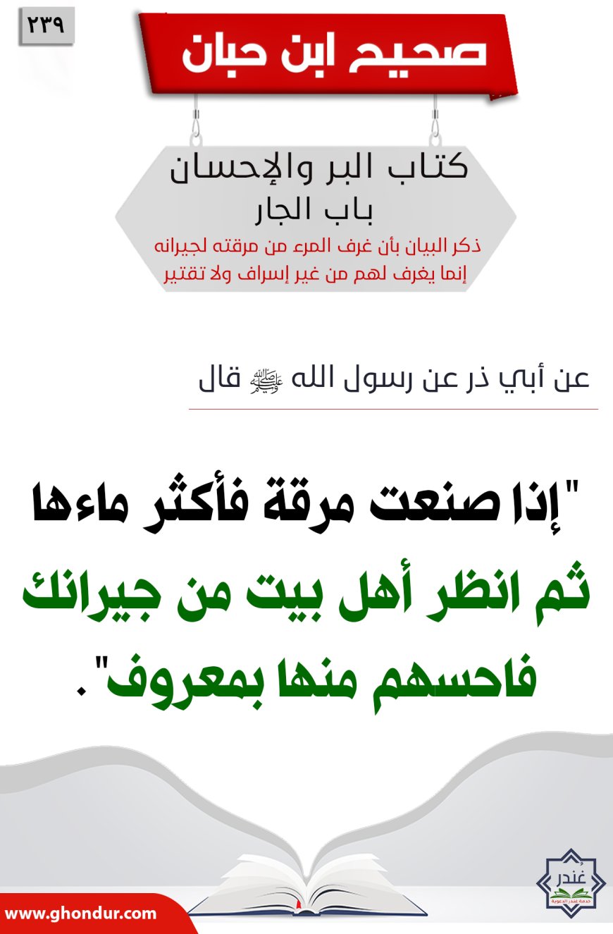 ذكر البيان بأن غرف المرء من مرقته لجيرانه إنما يغرف لهم من غير إسراف ولا تقتير239