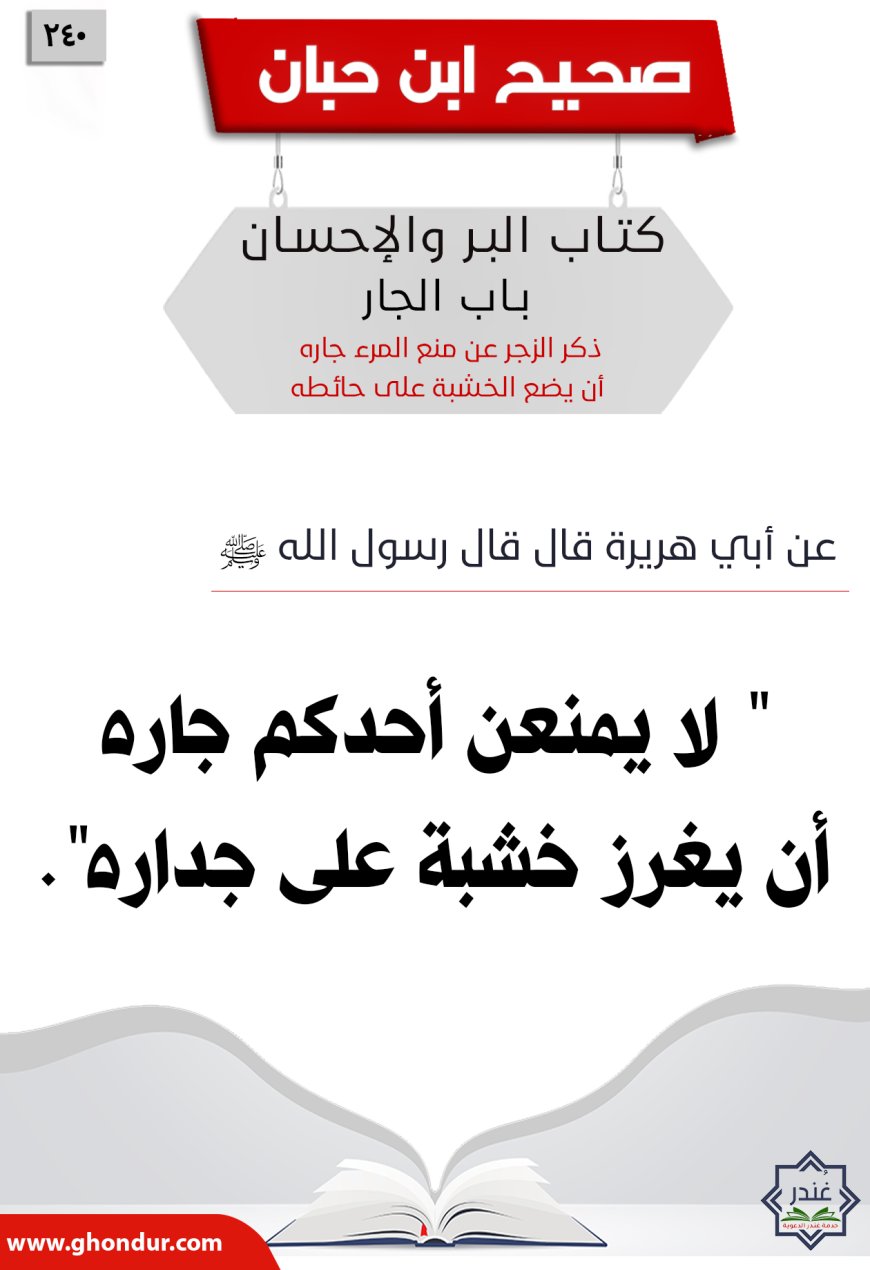 ذكر الزجر عن منع المرء جاره أن يضع الخشبة على حائطه240