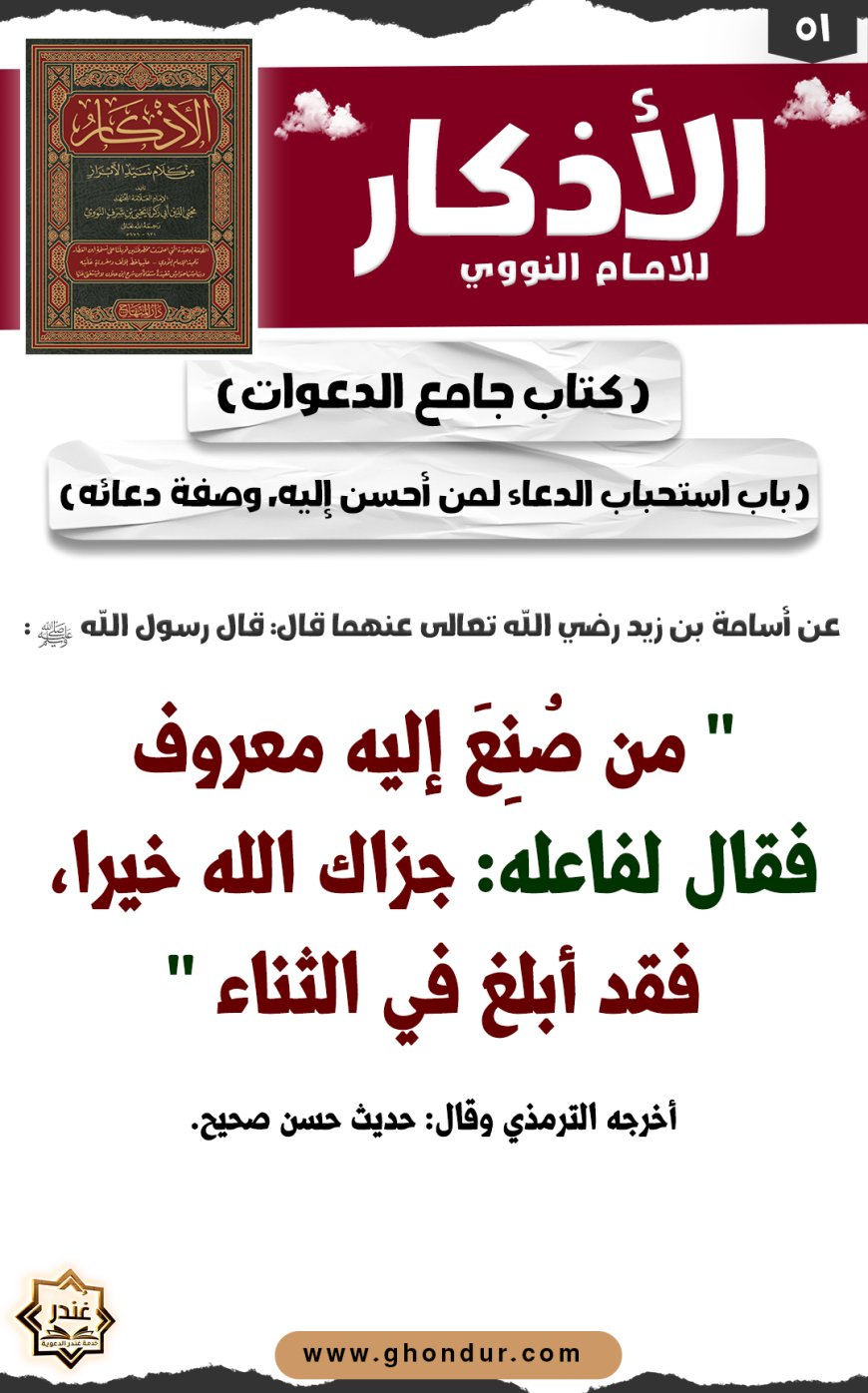 باب استحباب الدعاء لمن أحسن إليه، وصفة دعائه