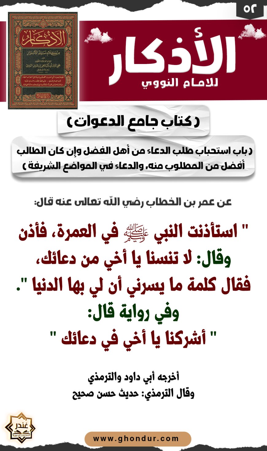 باب استحباب طلب الدعاء من أهل الفضل وإن كان الطالب أفضل من المطلوب منه، والدعاء في المواضع الشريفة