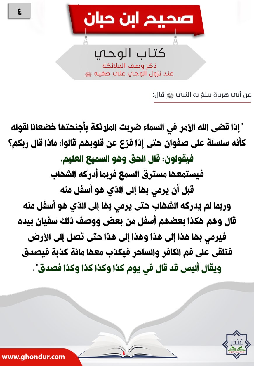 ‌‌ذكر وصف الملائكة عند نزول الوحي على صفيه صلى الله عليه وسلم4