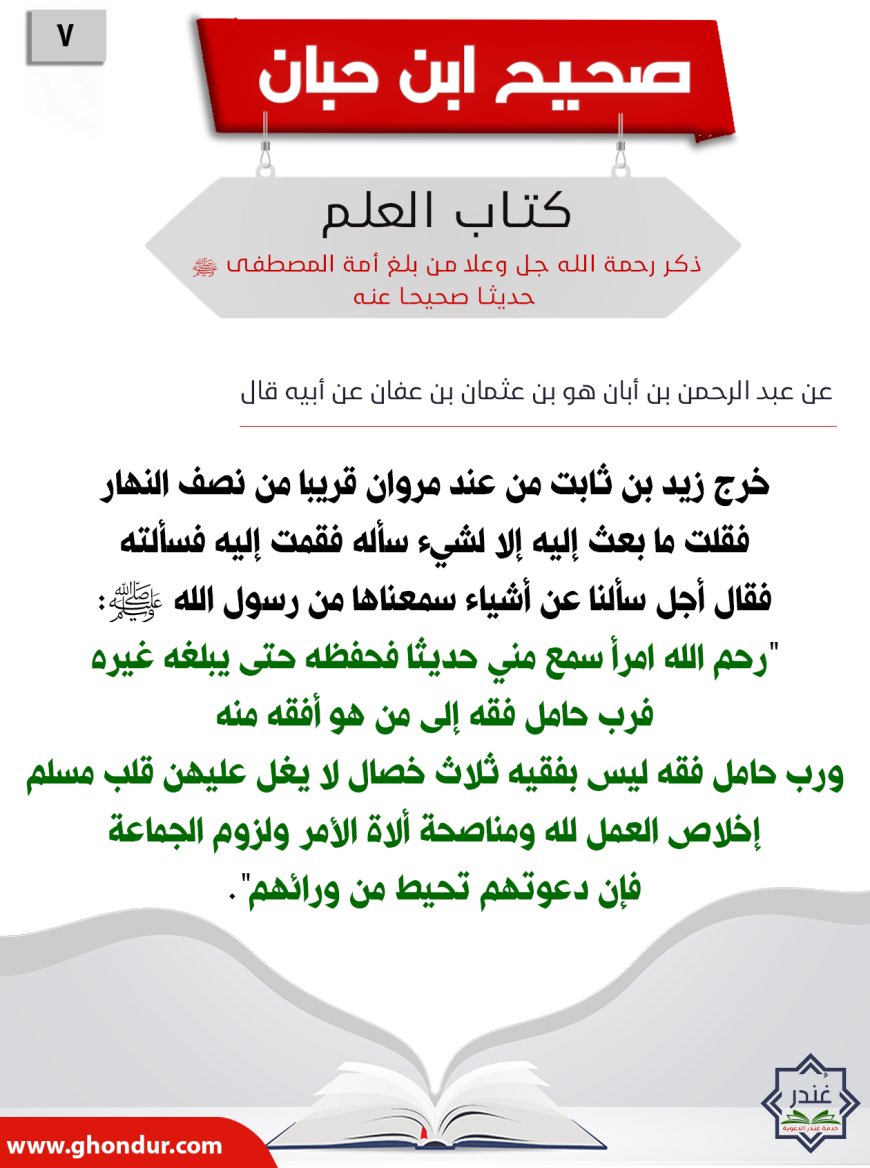 ذكر رحمة الله جل وعلا من بلغ أمة المصطفى صلى الله عليه وسلم حديثا صحيحا عنه7
