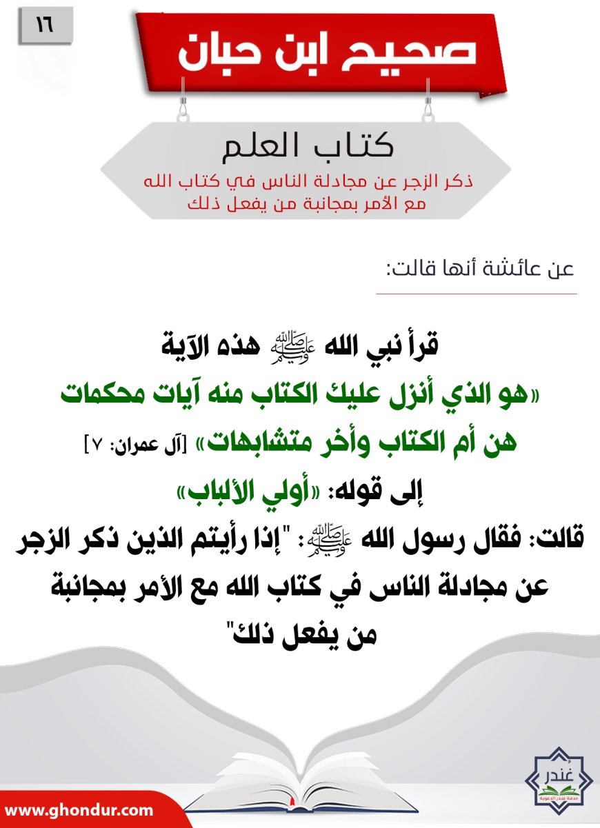 ذكر الزجر عن مجادلة الناس في كتاب الله مع الأمر بمجانبة من يفعل ذلك16