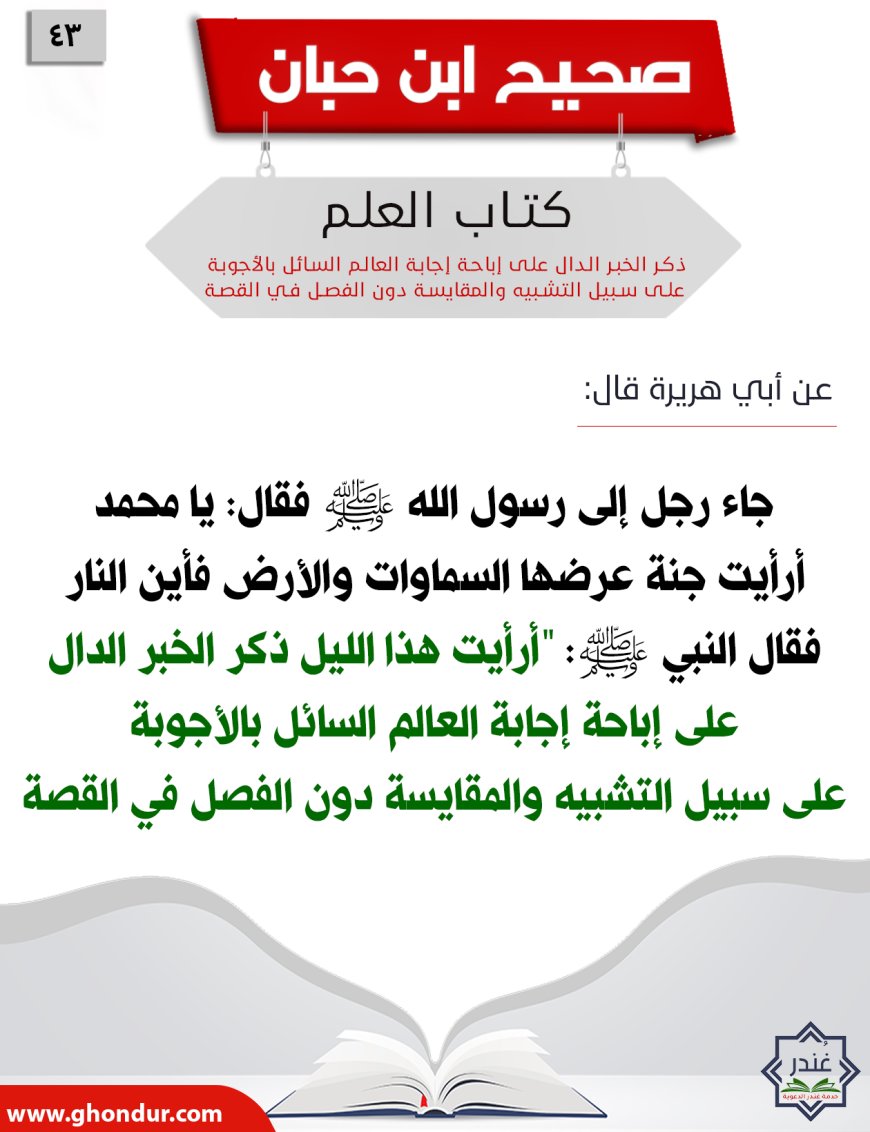 ذكر الخبر الدال على إباحة إجابة العالم السائل بالأجوبة على سبيل التشبيه والمقايسة دون الفصل في القصة43