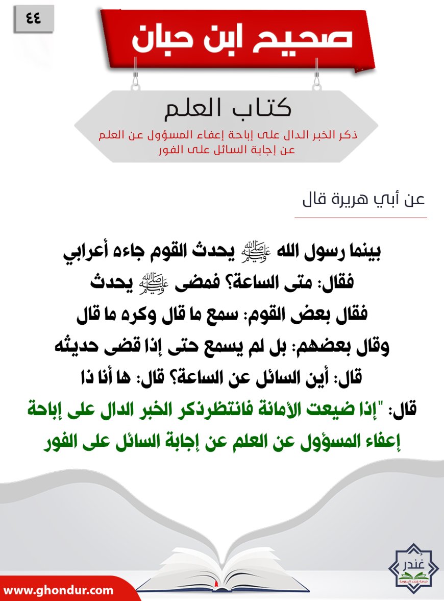 ذكر الخبر الدال على إباحة إعفاء المسؤول عن العلم عن إجابة السائل على الفور44