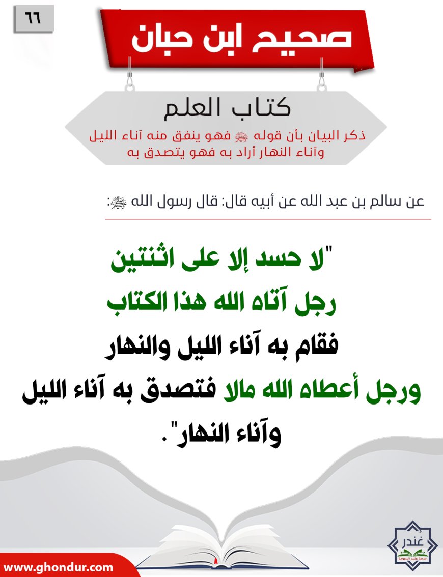 ذكر البيان بأن قوله صلى الله عليه وسلم فهو ينفق منه آناء الليل وآناء النهار أراد به فهو يتصدق به66